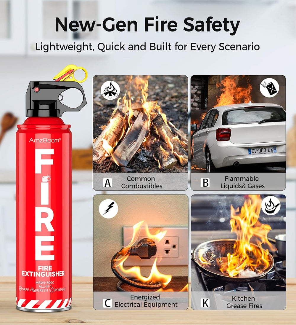 AmzBoom 2-Pack Fire Extinguisher for Home, Kitchen, Car, and Grill with Mount...