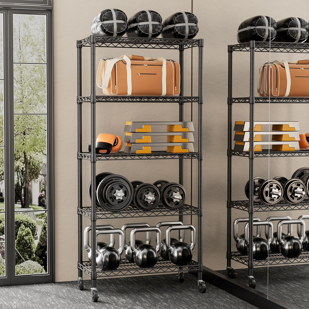 5 Shelves Storage Wire Shelf Closet Metal Shelving Pantry Wheels