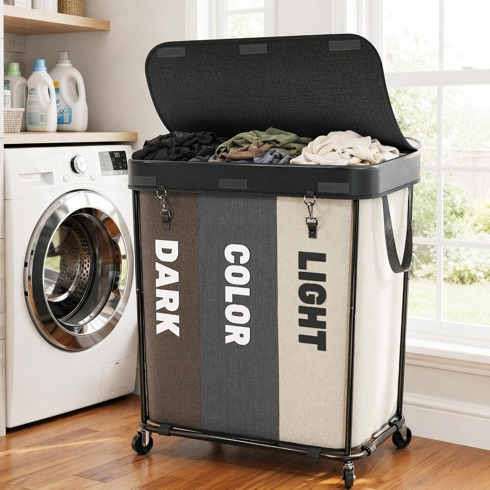 Laundry Sorter with Wheels 240L Rolling Laundry Cart,3 Compartment Designed R...