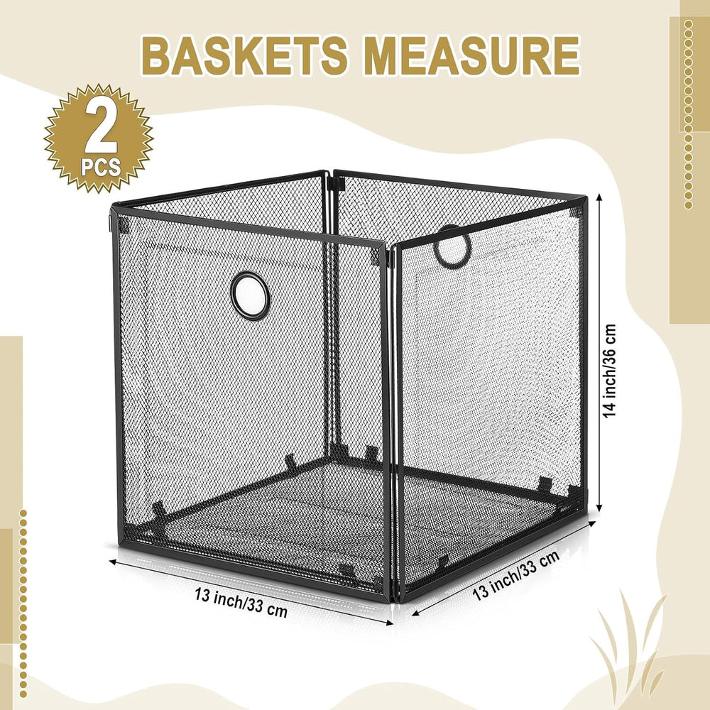 2 Pcs Foldable Metal Cube Storage Baskets, 13x13in, Black