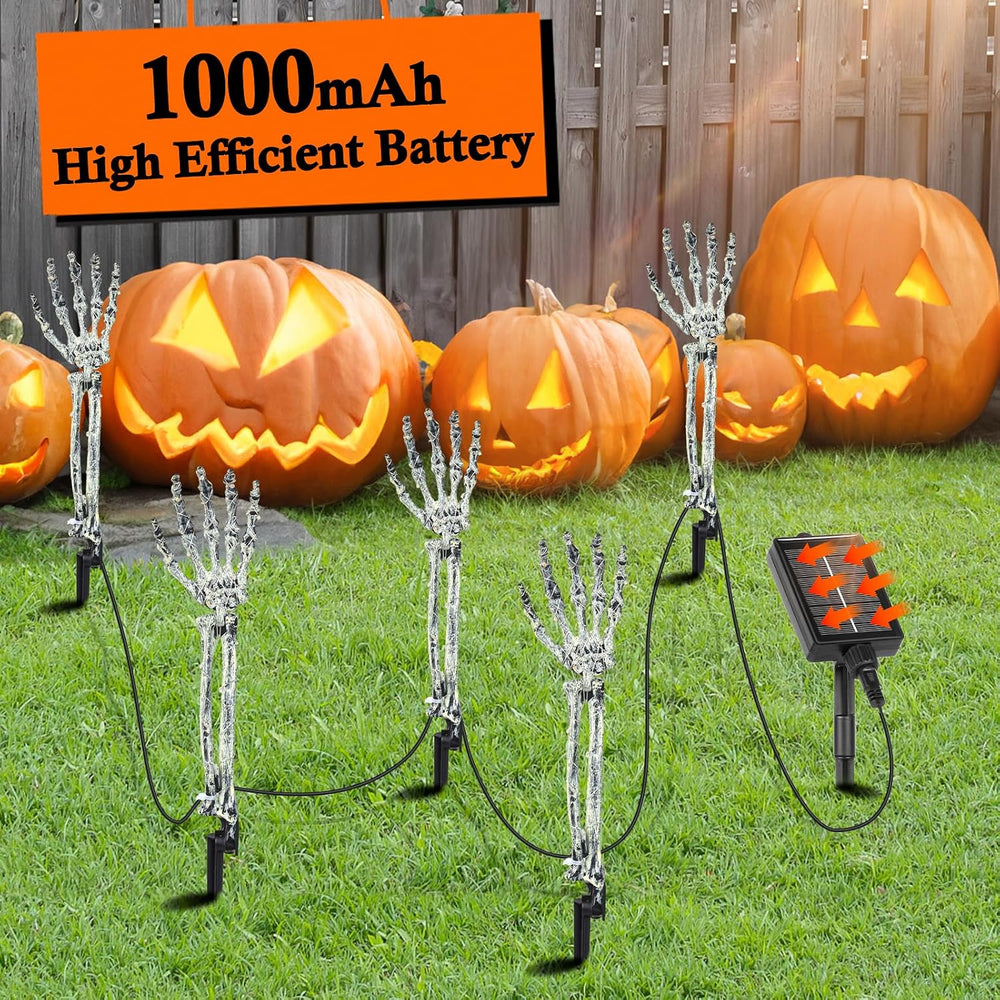 5-Pack Halloween Decorations Outdoor, Solar Lighted Skeleton Arm Stakes