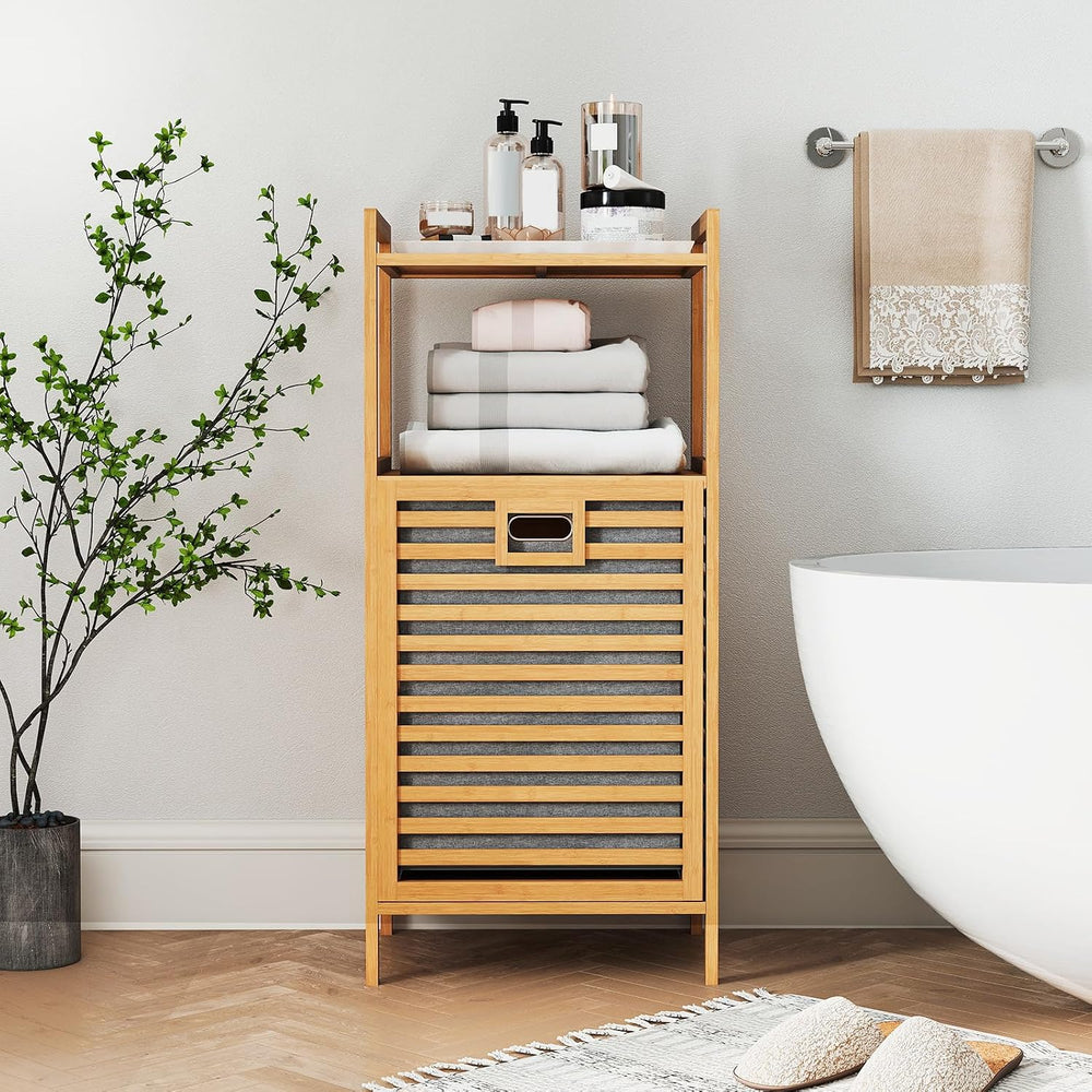 GOFLAME Tilt-out Laundry Hamper with 2-Tier Shelves, Bamboo Laundry Baskets O...