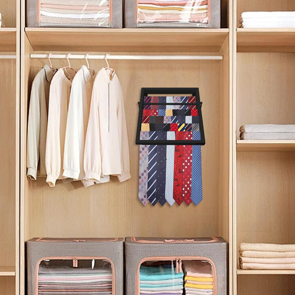 Tie Rack Wall Mounted, Adjustable Angle Tie Organizer for 60 Ties & Scarves