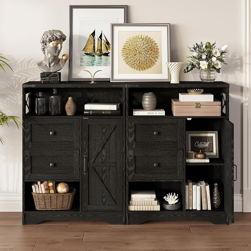 Fameill Farmhouse Storage Cabinet with 2 Drawers & Shelves,Black