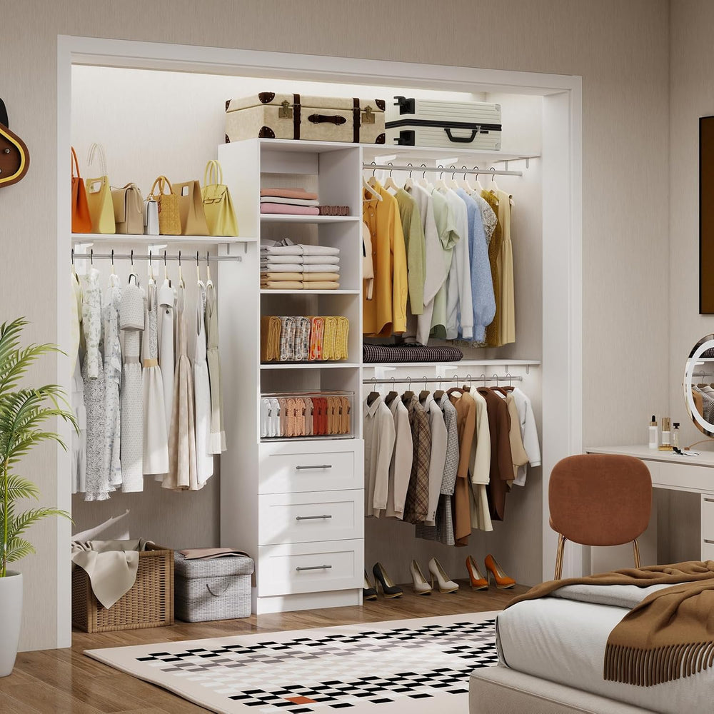 Closet System with Drawers, 5-8FT Closet Organizer Systems with Expandable Ha...