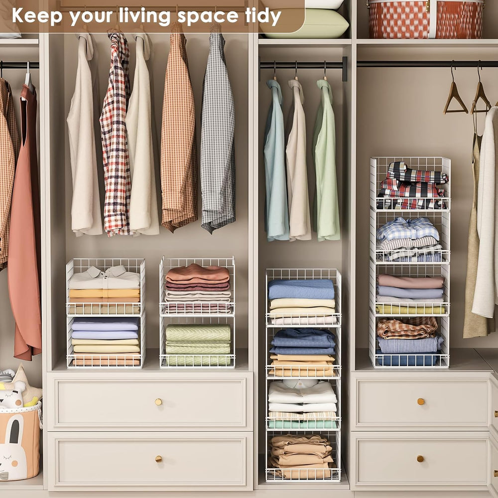4-Tier Stackable Closet Organizers and Storage Baskets, Closet Shelf Organize...