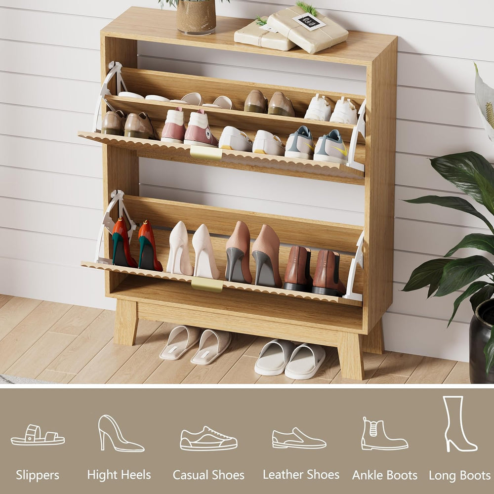 HUANLEGO Shoe Cabinet Storage for Entryway with 2 Flip Drawers, Fluted Narrow...