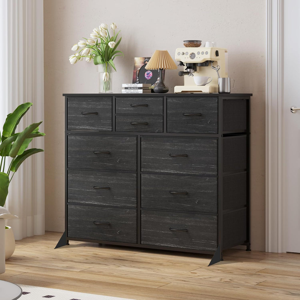 LUMTOK 10 Drawers Dresser with Fabric Bin for Bedroom,Closets,Black Dresser