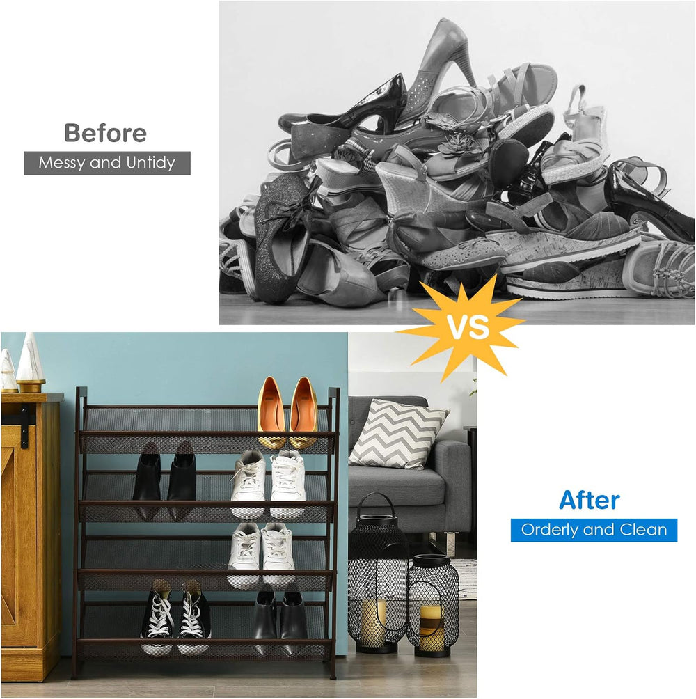 Tangkula Freestanding 4-Tier Metal Shoe Rack, Brown