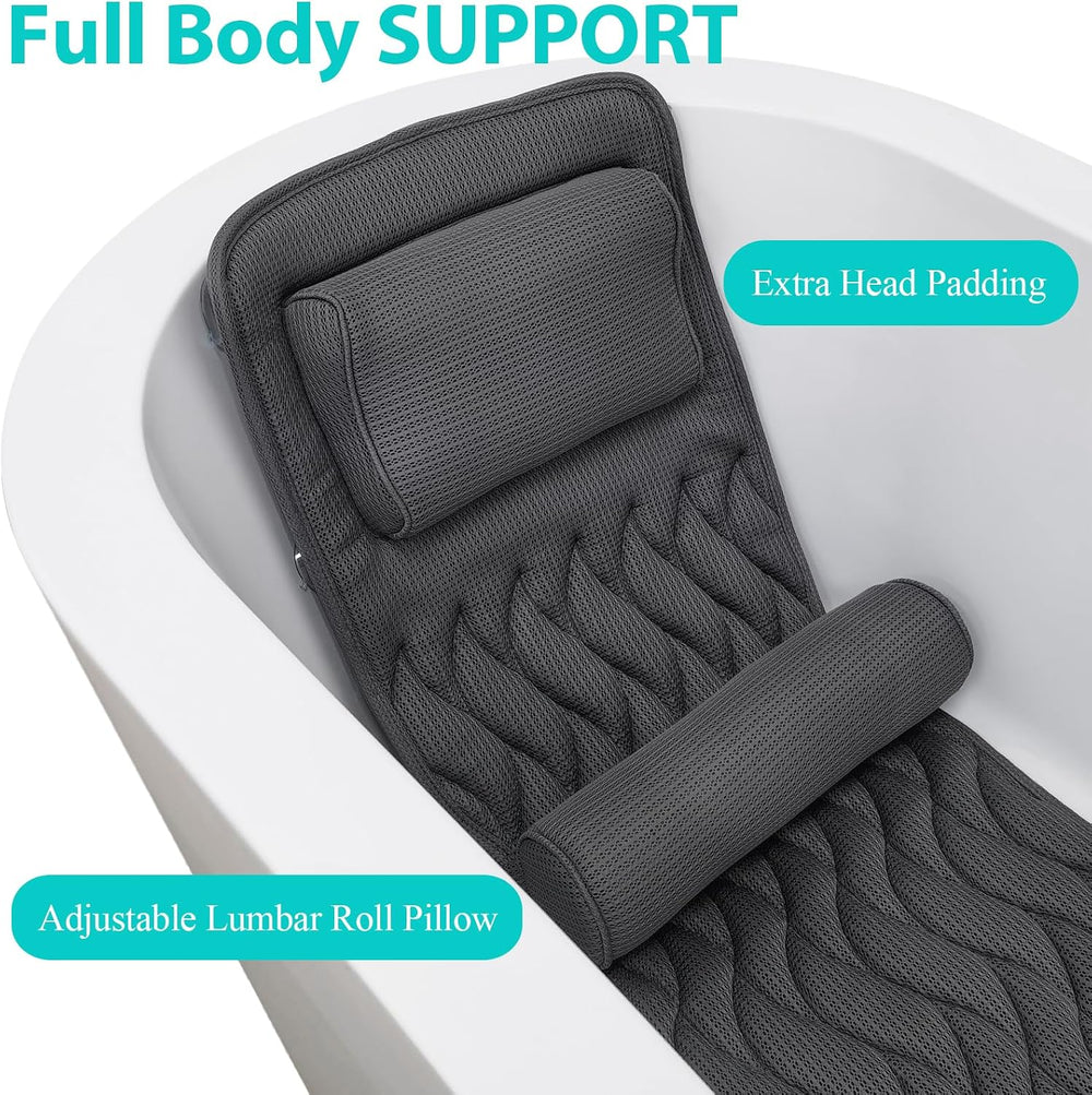 Full Body Bath Pillow Adjustable Lumbar Pillow 14 Suction Cups Gray