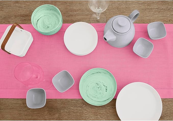 Solino Home Linen Table Runner 36 Inches - 100% Pure Linen Flamingo Pink Hems...