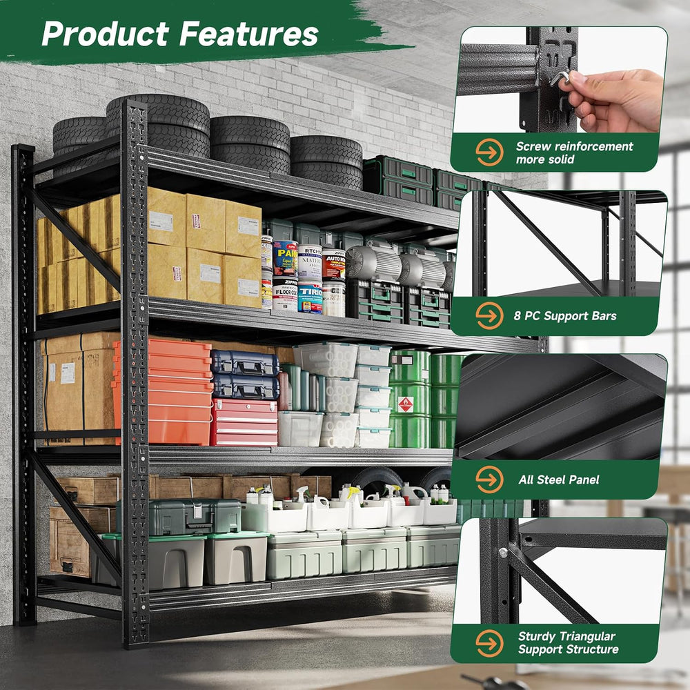 Letaya 71.3" W Metal Storage Shelves,5000LBS Heavy Duty Garage Shelving ...