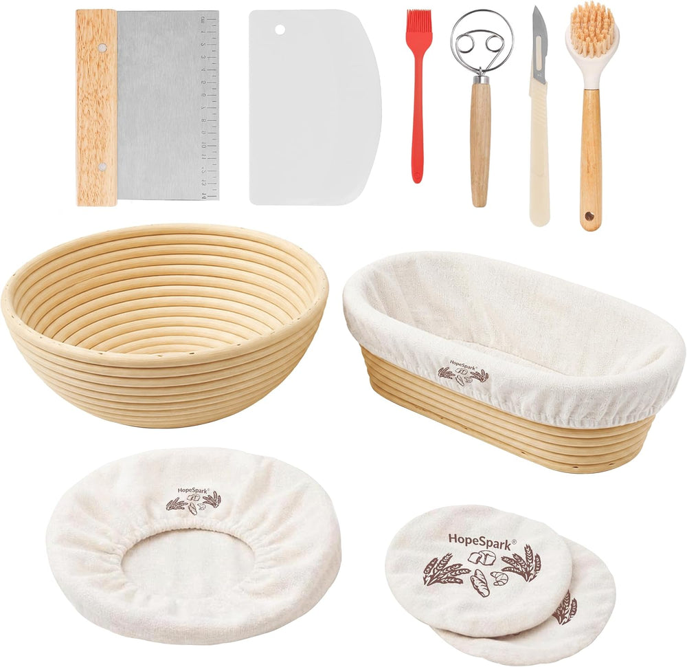 Sourdough Bread Proofing Basket Kit, 9" Round and 10" Oval Banneton...