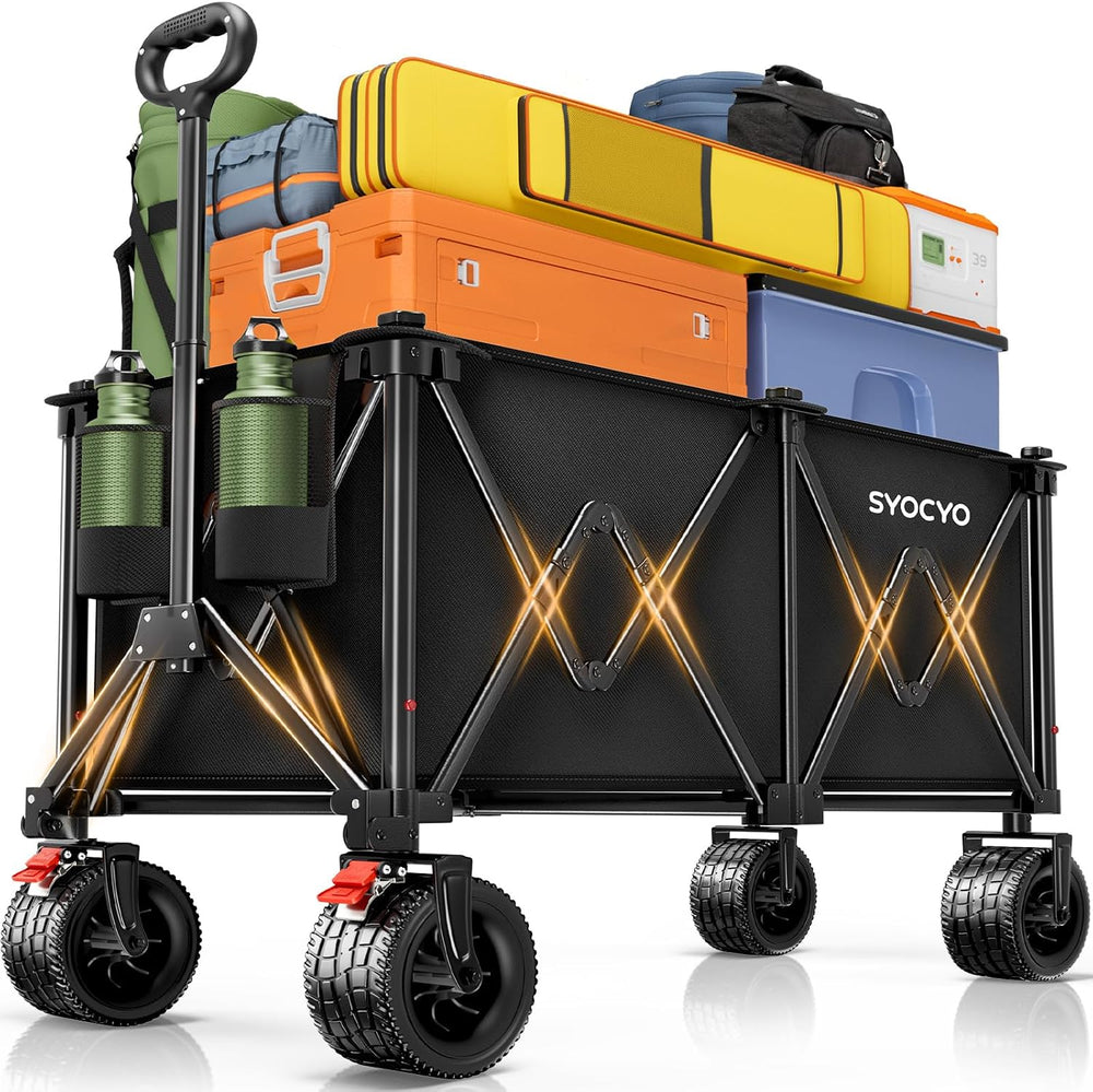 Beach Wagon Carts Foldable 580LBS Collapsible Wagon with Big All-Terrain Whee...