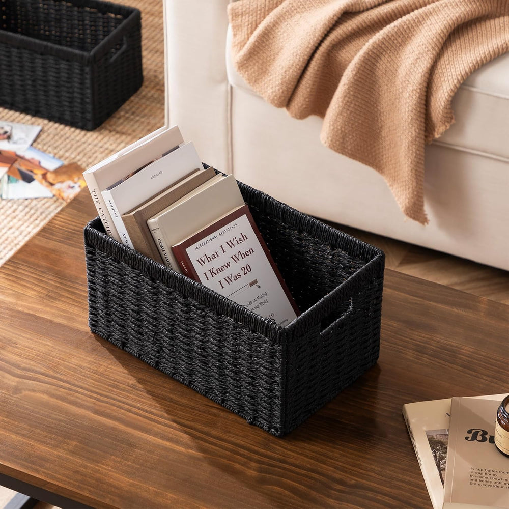 UBBCARE 4 Pack Wicker Basket, 13.4L×8.3H×7.1W inch Woven Paper Rope Storage B...