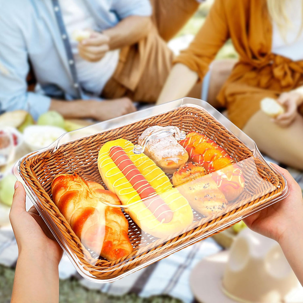 Mumufy 2 Pack Wicker Large Bread Basket with Acrylic Lid Housewarming Gift Wo...