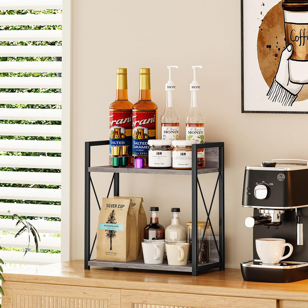 Giikin Coffee Bar Accessories, 2 Tier Spice Rack for Counter, Gray Kitchen Co...