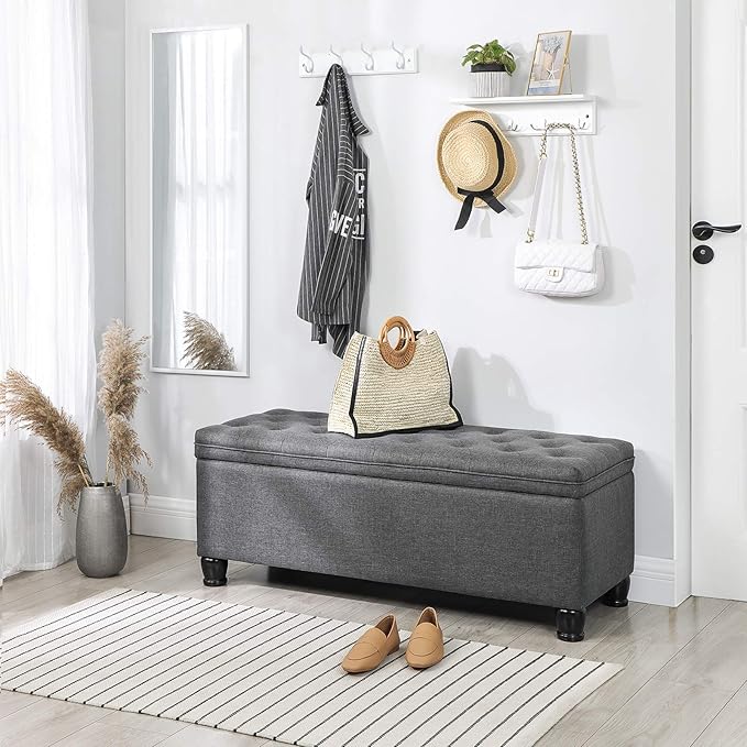 SONGMICS Storage Ottoman, Storage Bench, Tufted Entryway Bedroom Bench