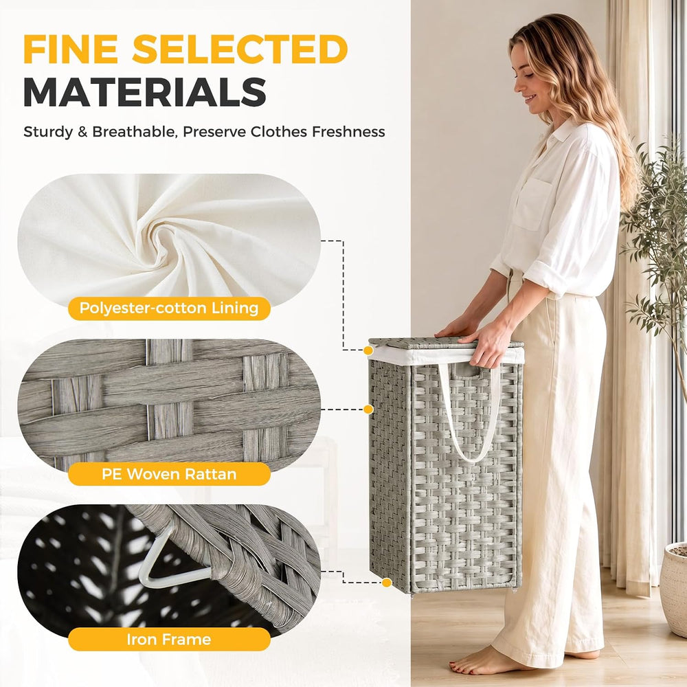 NEWBULIG 65L Medium Divided Laundry Hamper with Lid, Laundry Basket