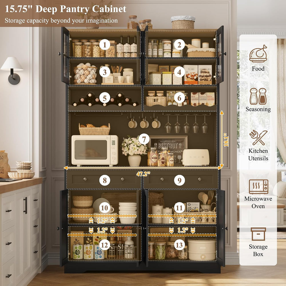 HOSTACK 75"H Kitchen Pantry Storage Cabinet, Kitchen Hutch Cabinet, Black