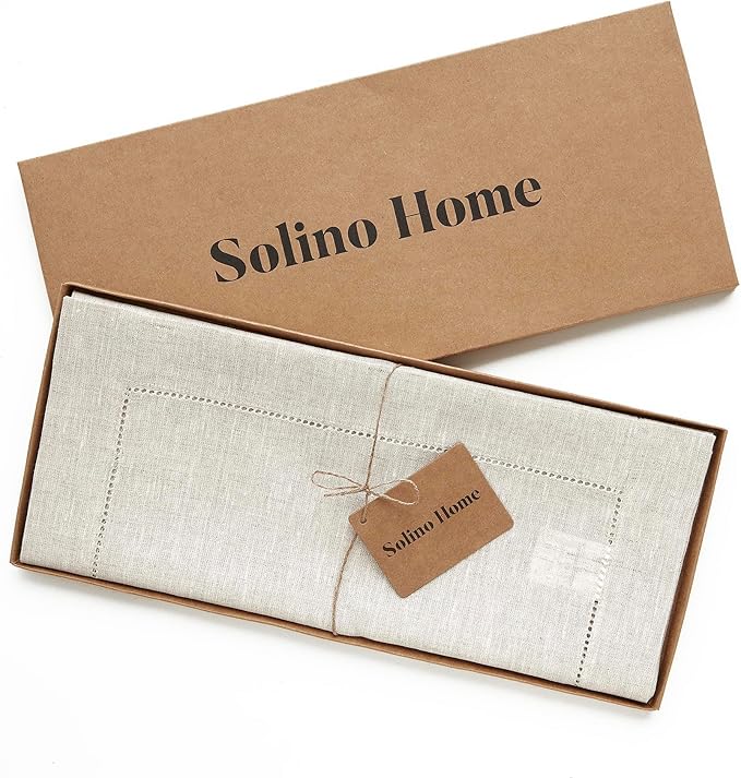 Solino Home Linen Light Natural Table Runner 48 Inches - Classic Hemstitch, 1...
