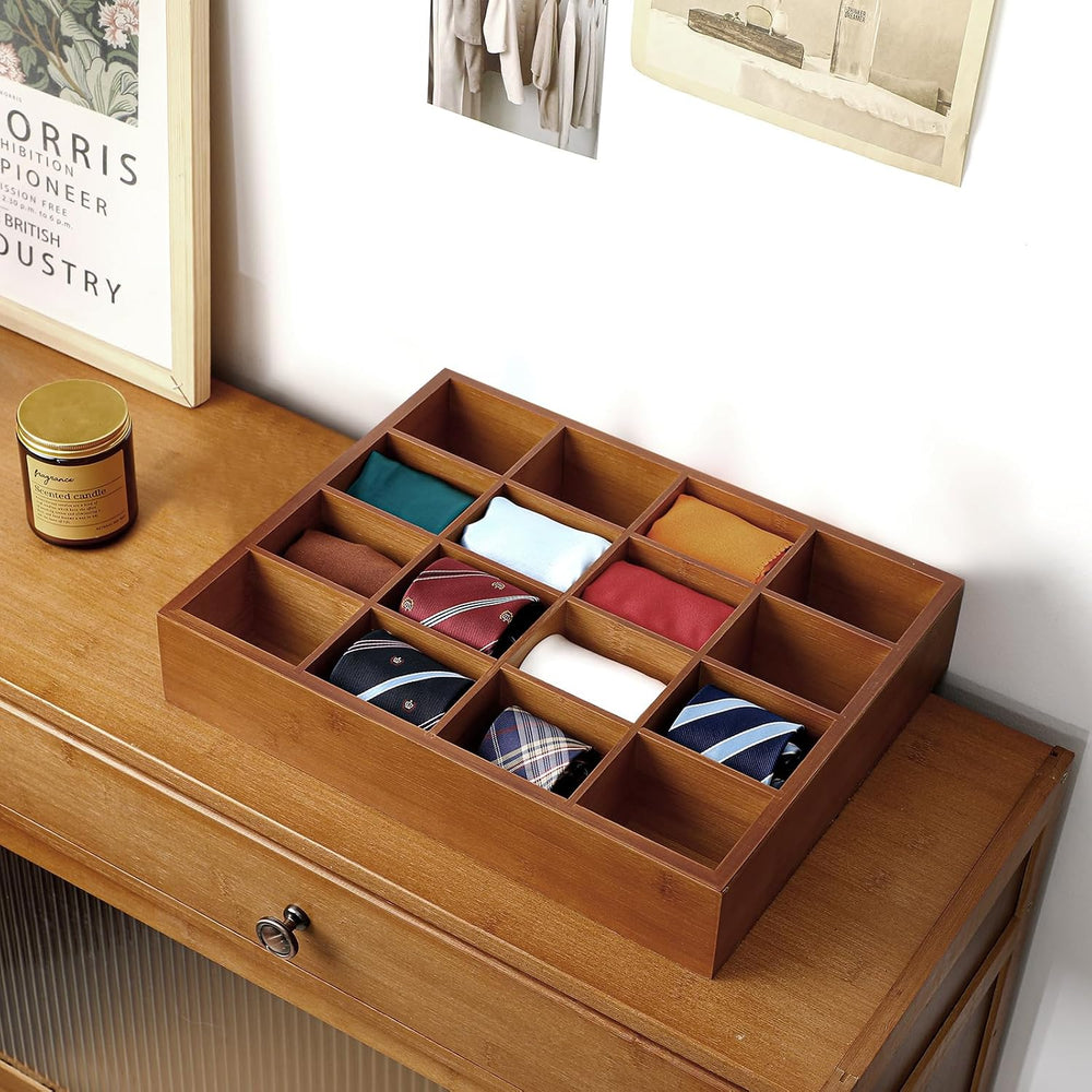 Wesiti 1 Pcs Tie Box Organizer for Men, Wall Mounted Tie Rack, Walnut Color