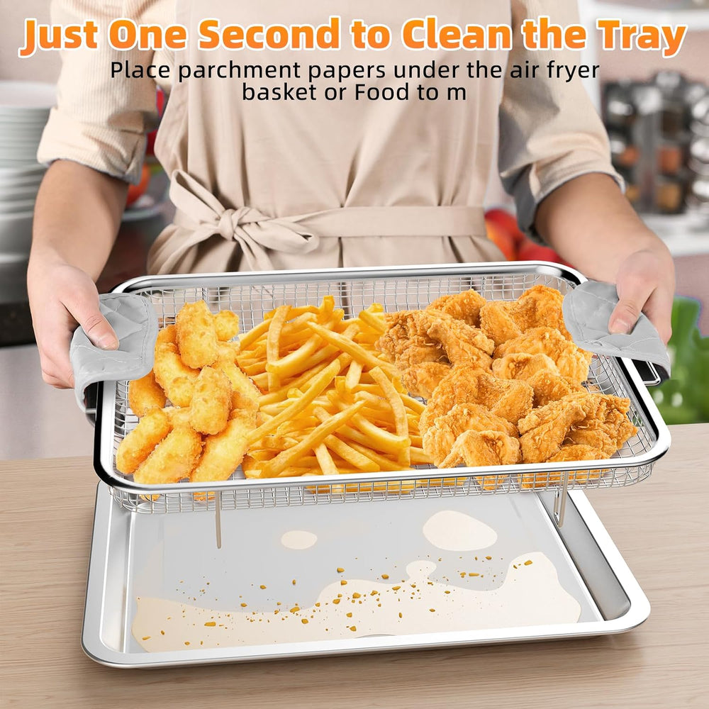 Air Fryer Basket for Oven, 3 Set Stainless Steel Oven Air Fryer Basket and Tr...