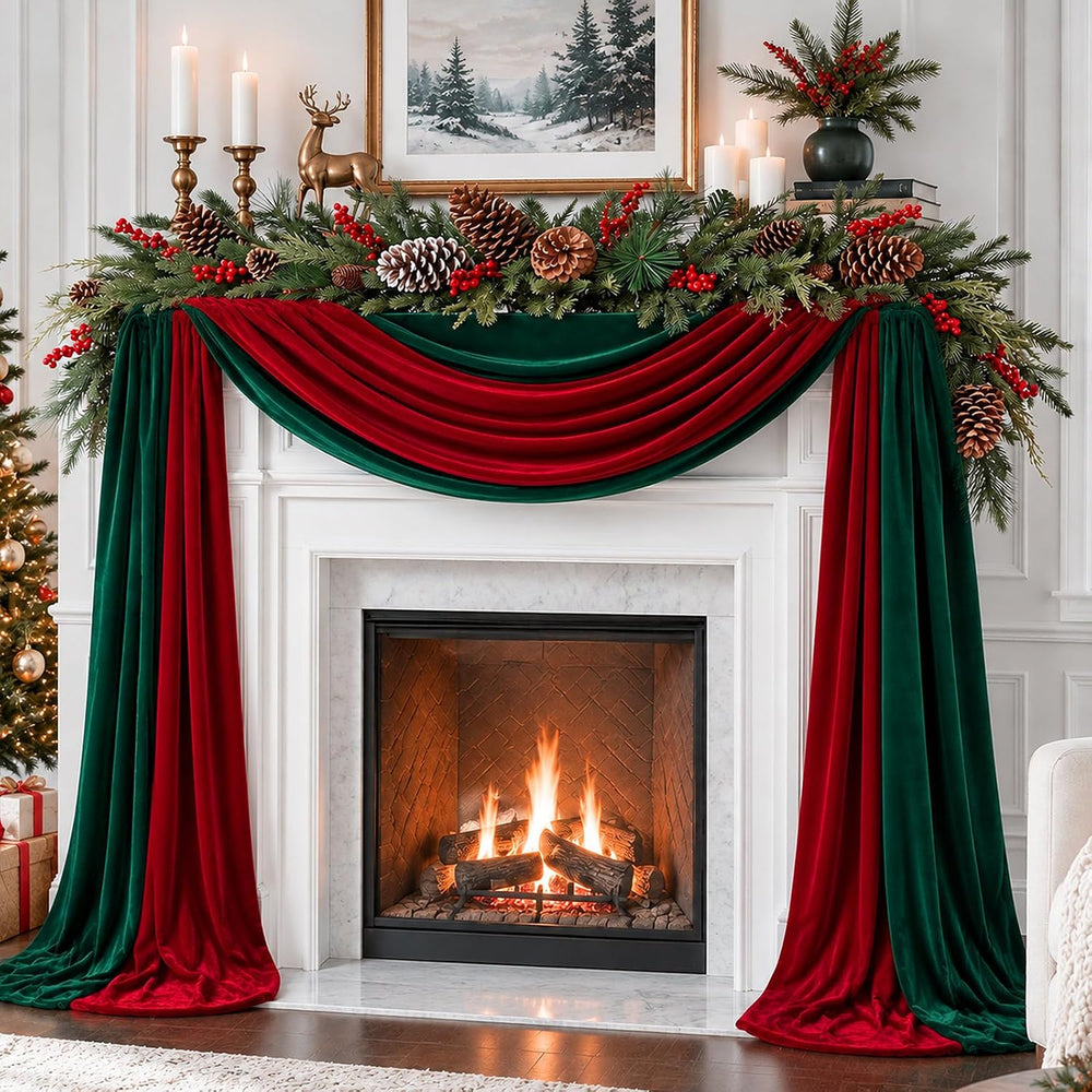 16.4 ft Burgundy Green Velvet Christmas Garland Mantel Decor