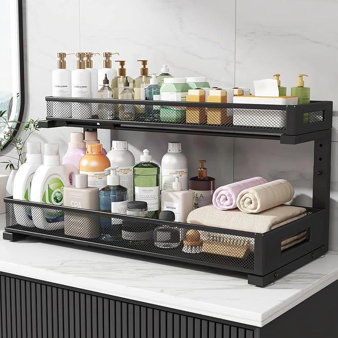 2 Pack 20.47IN Depth Under Sink Storage Organizer, Large 2-Tier Elegant Mesh