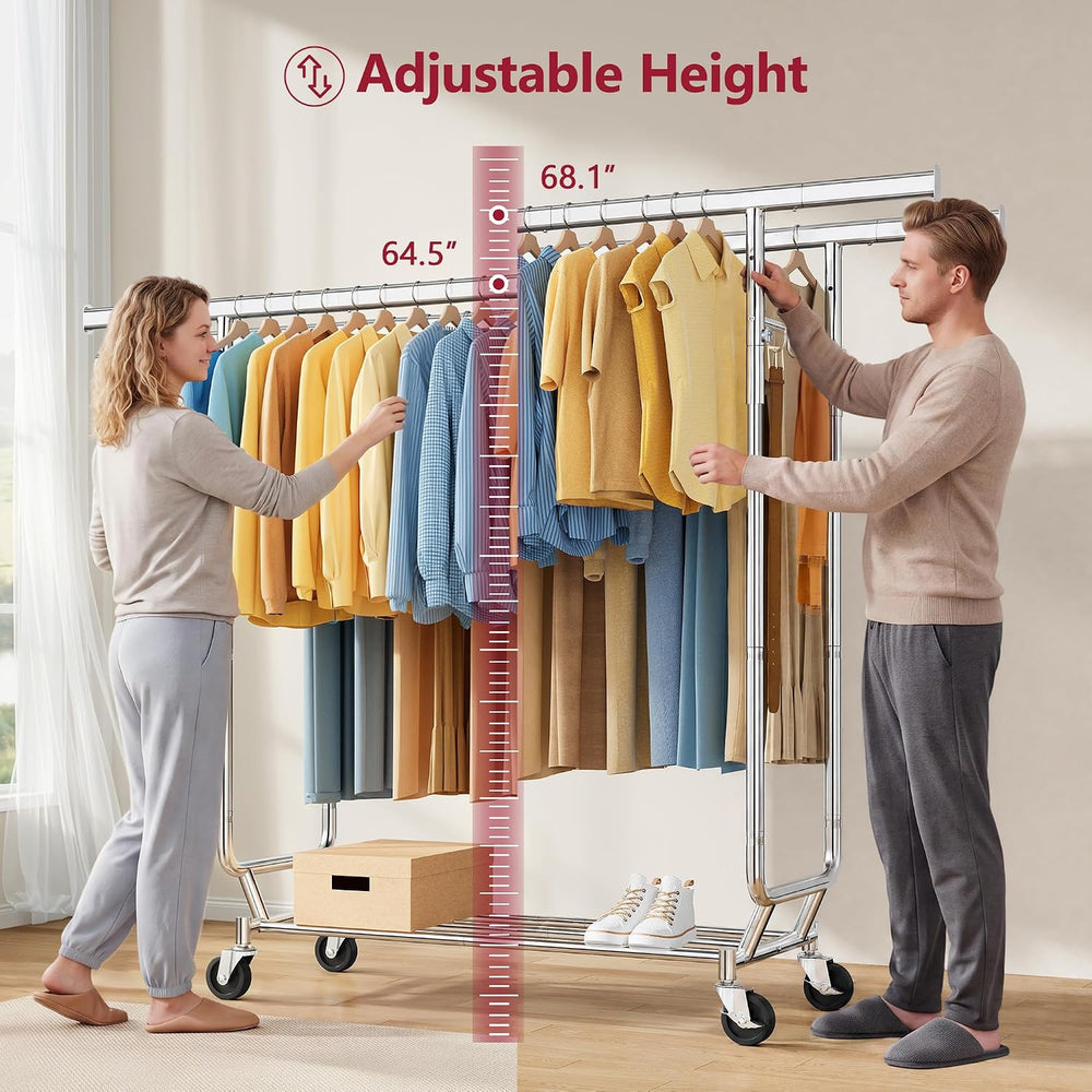 Tajsoon Clothes Rack Double Rod Clothing Rack with Wheels Load 450 LBS