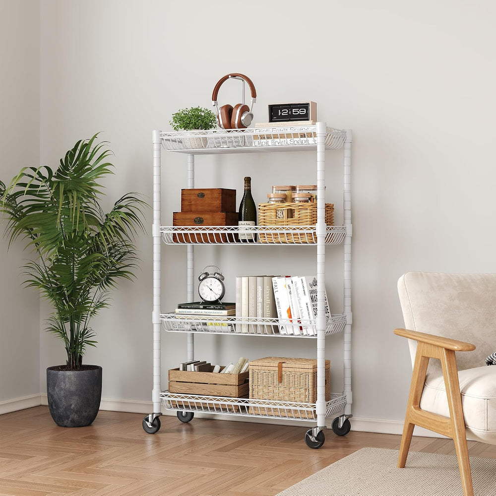 4-Tier Rolling Storage Shelves with Wire Baskets,30x13.5x44.5in