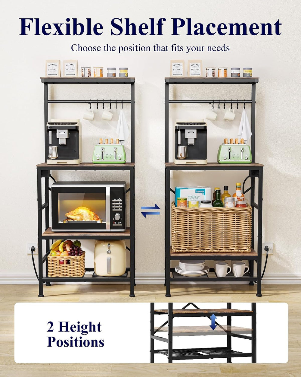 Kitsure Coffee Bar, 4-Tier Baker's Rack with Power Outlet, 21.7" x 4...