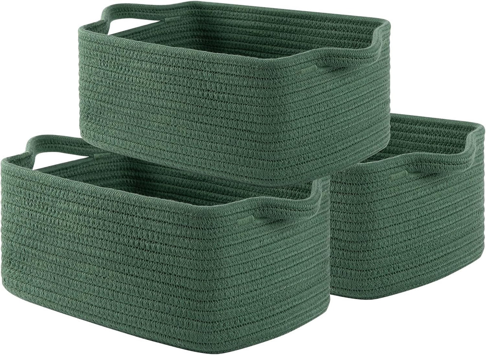 OIAHOMY 3 Pack Storage Baskets for Shelves Cotton Rope Storage Bins Green