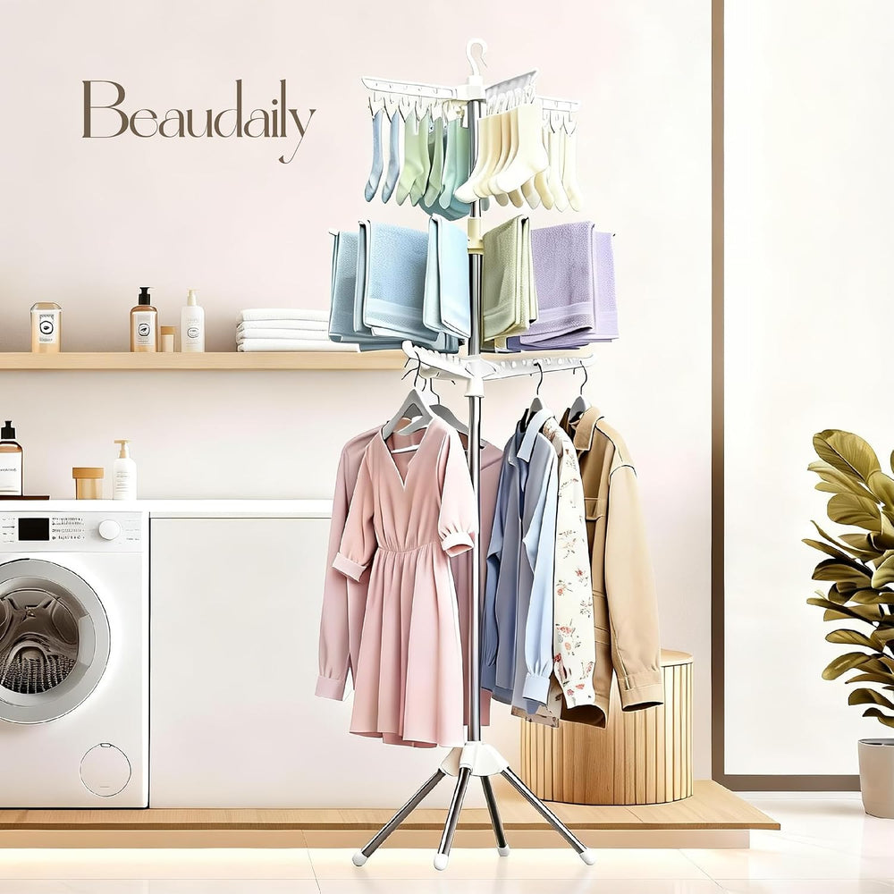 Beaudaily Clothes Drying Rack, Foldable 79.5-Inch Laundry Drying Rack,3 Tie, ...