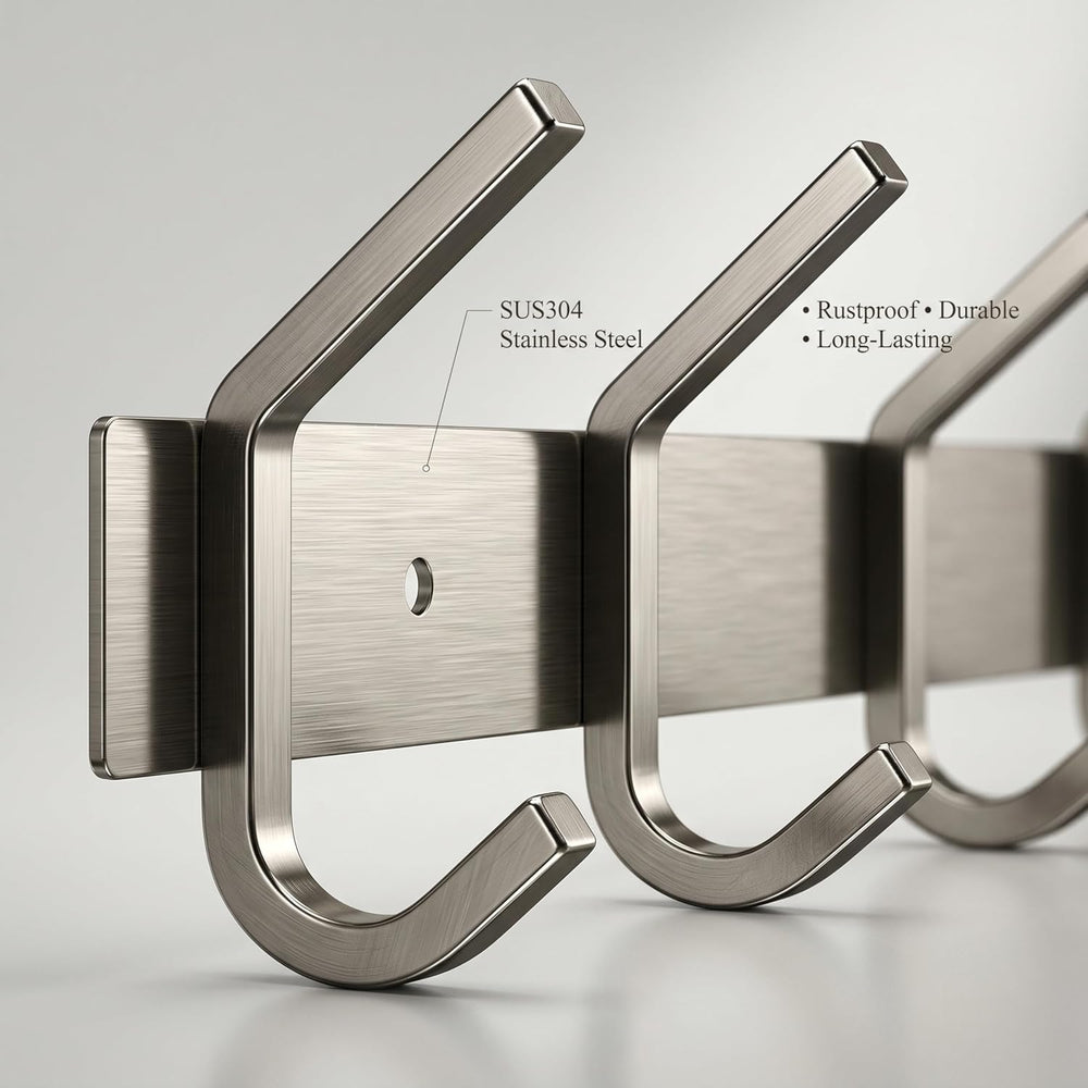 Coat Rack Wall Mount – Brushed Nickel 24 Inch Stainless Steel Hook Rail with ...