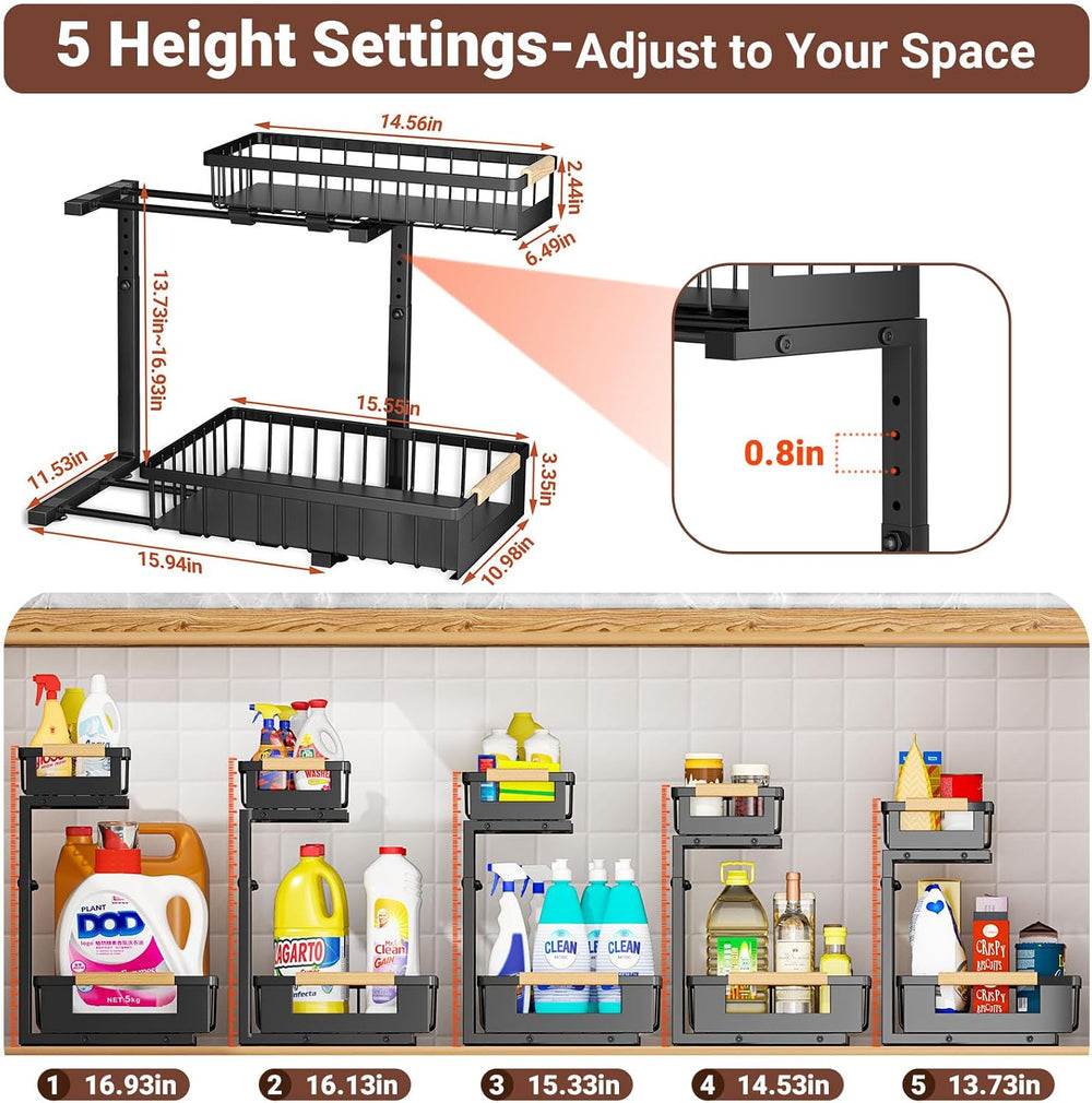 Under Sink Organizers and Storage, 2 Pack L-Shaped Pull Out Cabinet Organizer...