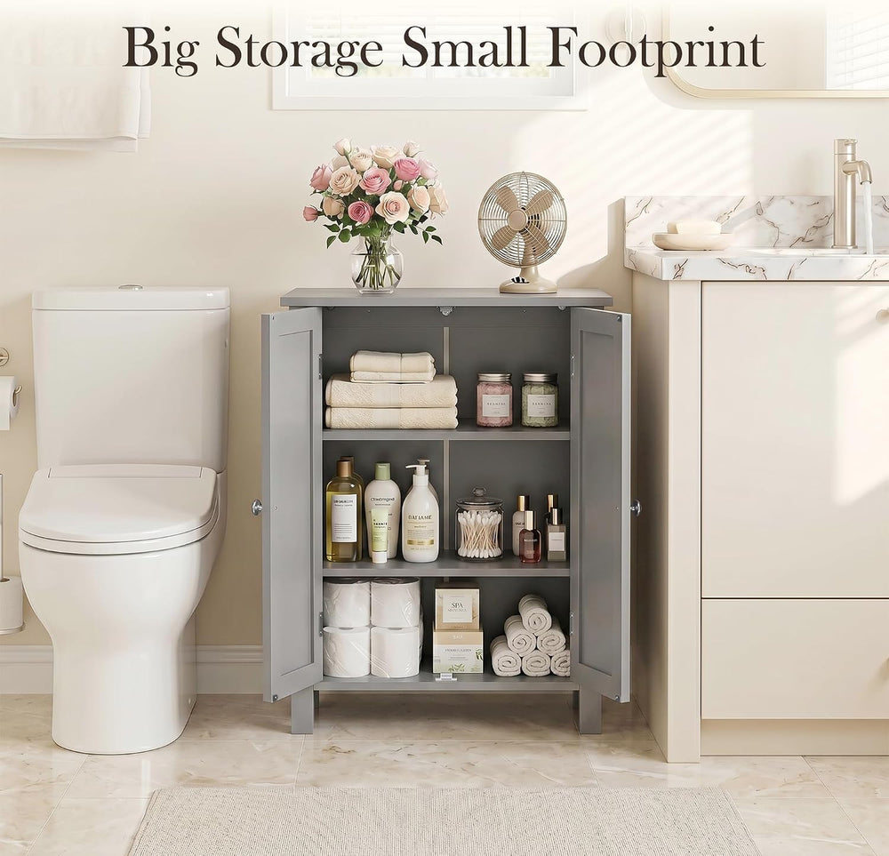 SUPER DEAL Modern Bathroom Floor Storage Cabinet with Adjustable Shelf and Do...