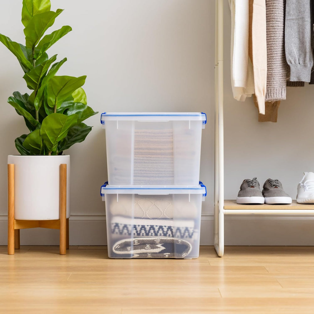IRIS USA 2-Pack 44 Qt Storage Bins with Gasket Lids, Clear/Blue