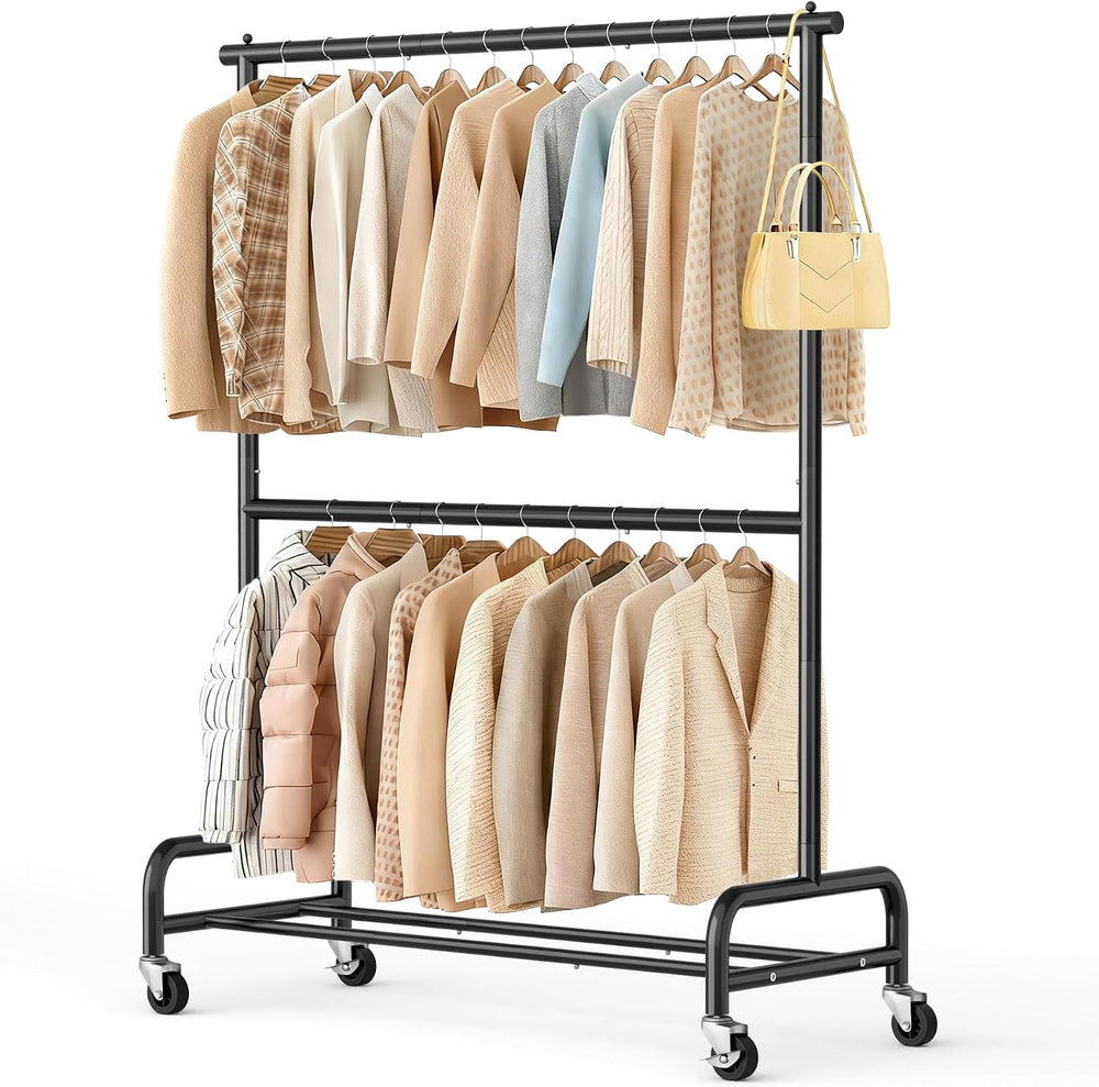 SLEEPING LAMB Heavy Duty Clothes Rack with Wheels, Metal Rolling Garment Rack...