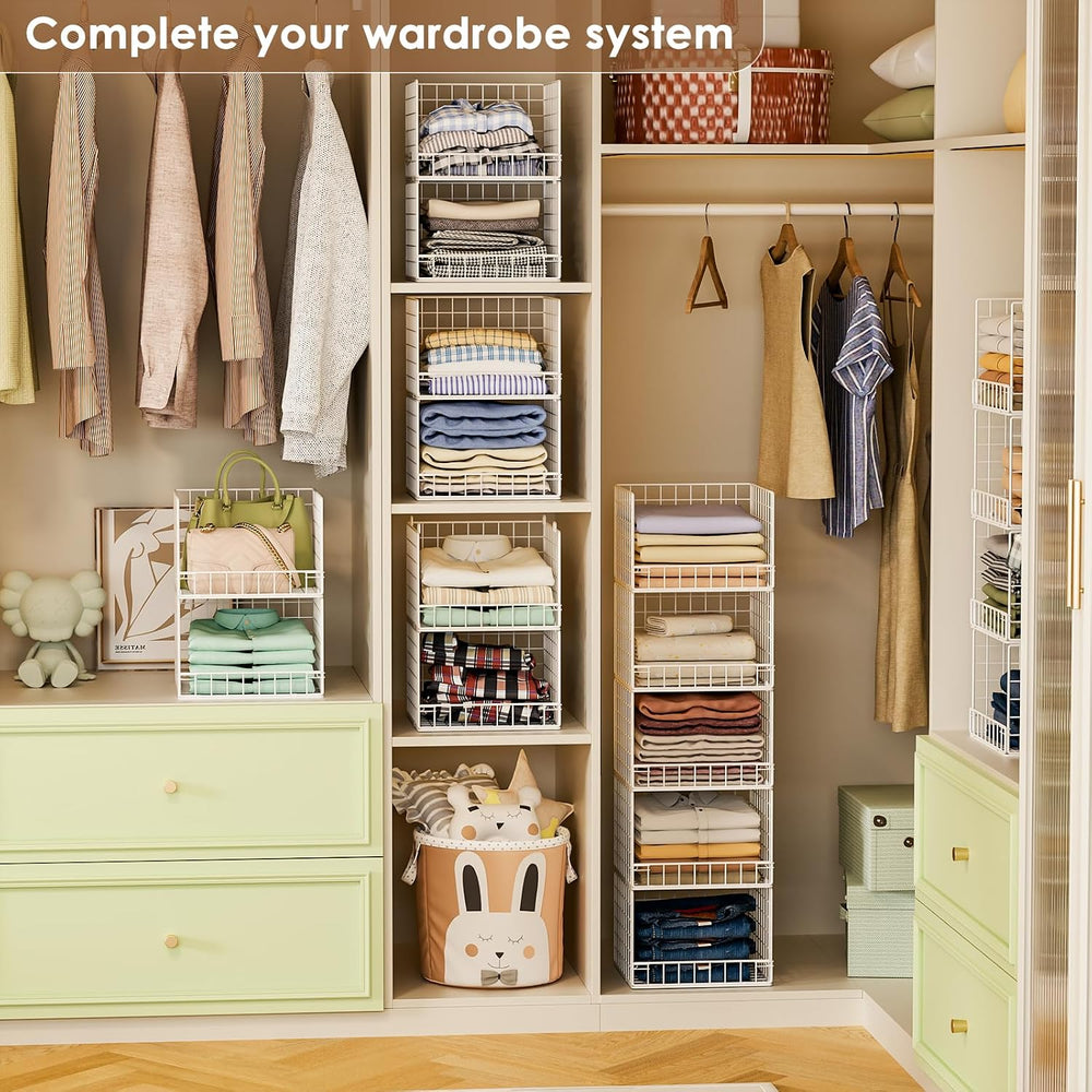 5-Tier Stackable Closet Organizers and Storage Baskets, Closet Shelf Organize...
