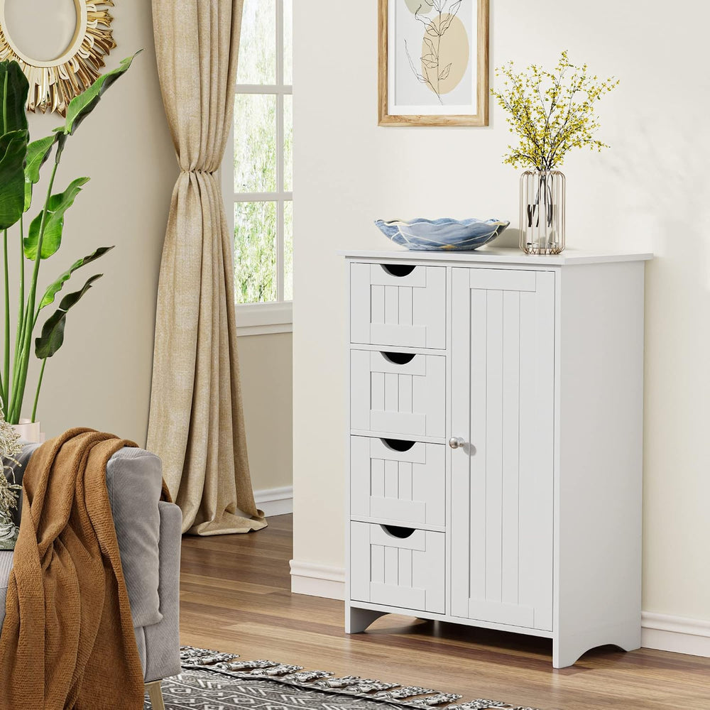 JUMMICO Bathroom Storage Cabinet, Floor Cabinet with 4 Drawers and 1 Adjustab...