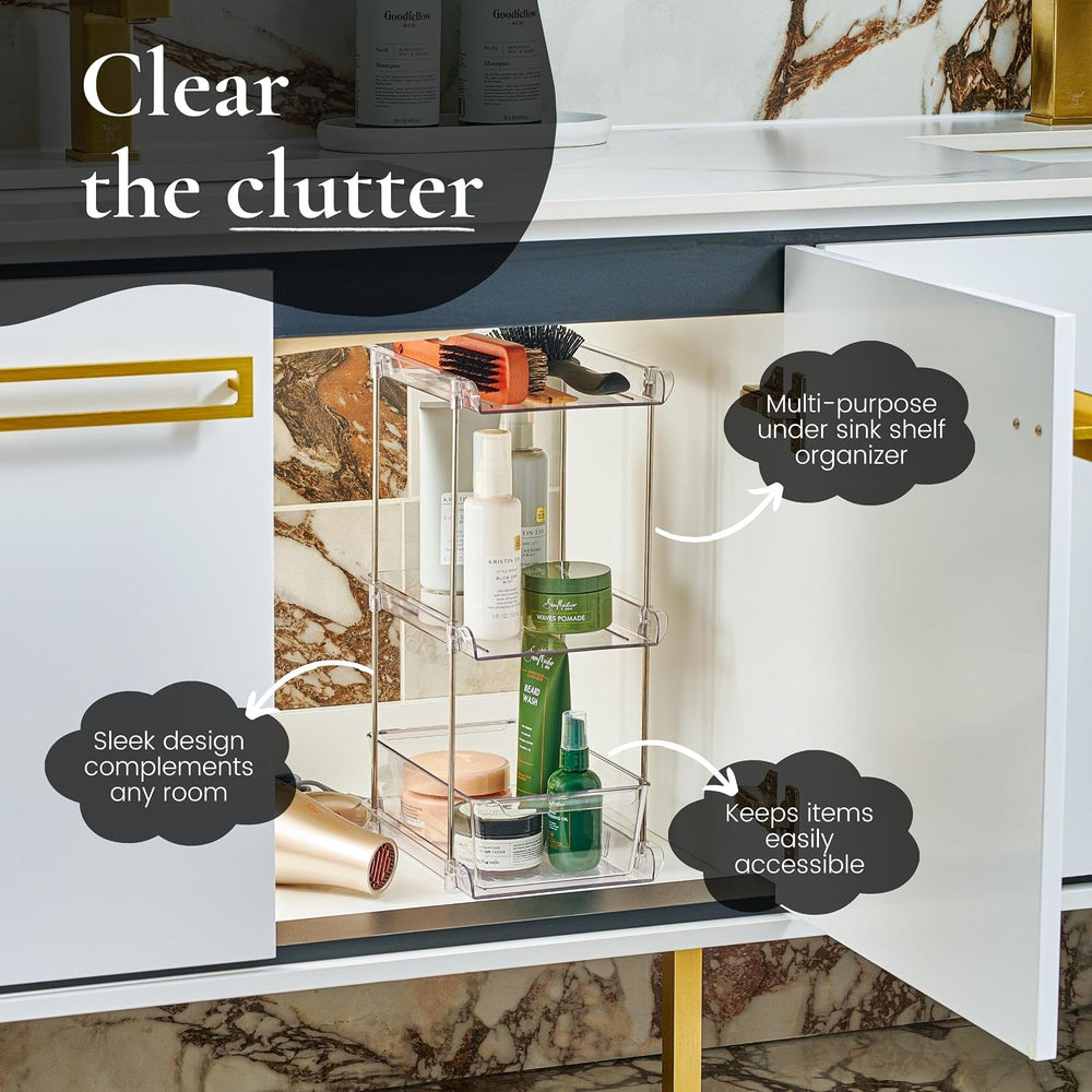 3 Tier Clear Under Bathroom Sink Organizer Pull Out Drawer | Bathroom Cabinet...