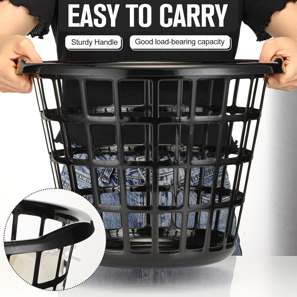 Uiifan 24 Pcs Black Plastic Round Laundry Baskets with Easy Carry Handles