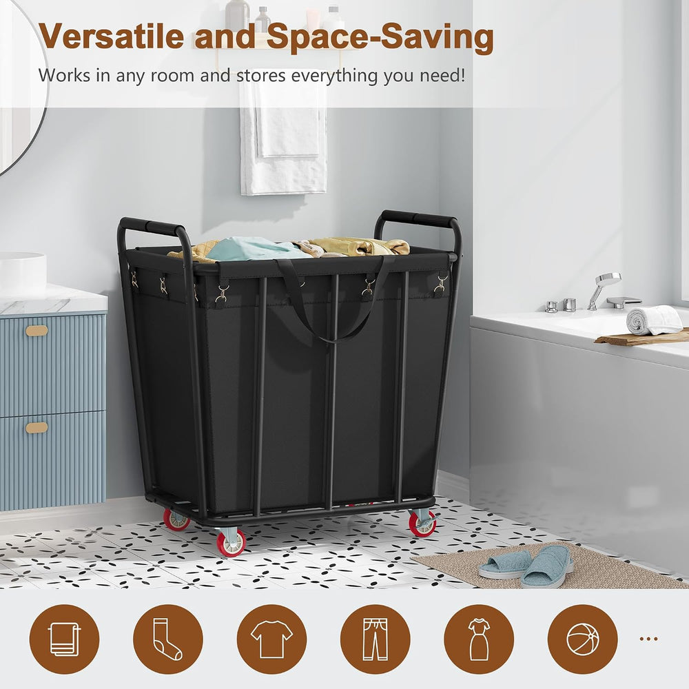 Hoctieon Large Laundry Cart with Wheels, 400L Heavy Duty Laundry Basket Organ...