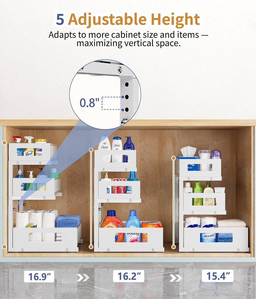 Under Sink Organizer, Pull Out Under Kitchen Sink Organizers, 2 Pack 3 Tier