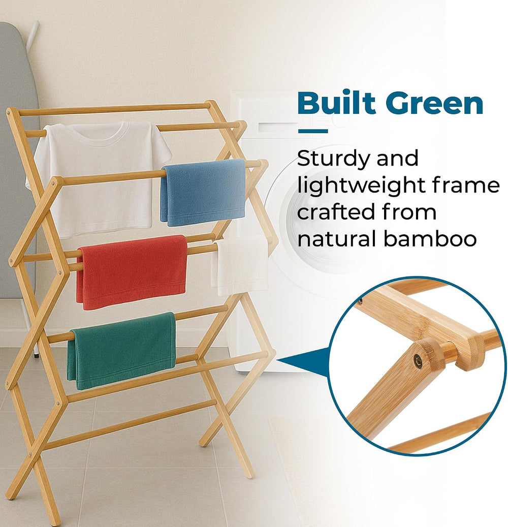 Honey-Can-Do Collapsible Bamboo Laundry Drying Rack, Foldable and Portable