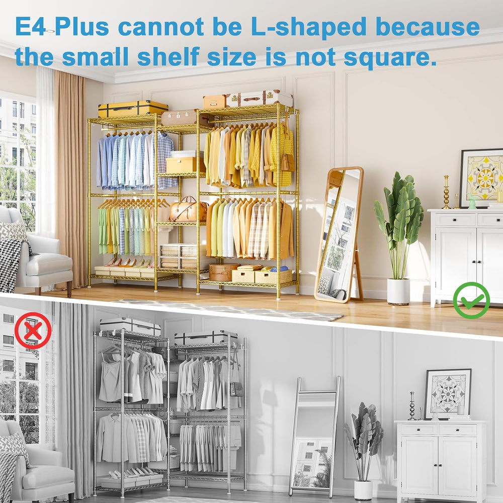 Ulif E4 Plus Heavy Duty Clothes Rack, Gold Metal Closet Storage System