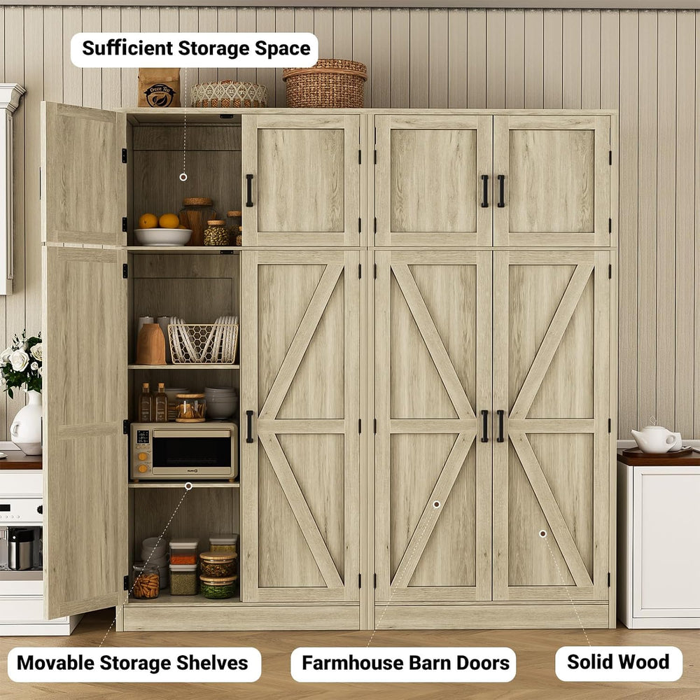 Unikito 71” Tall Pantry Cabinet with Adjustable Shelves, Wash Gray, 2 Pack