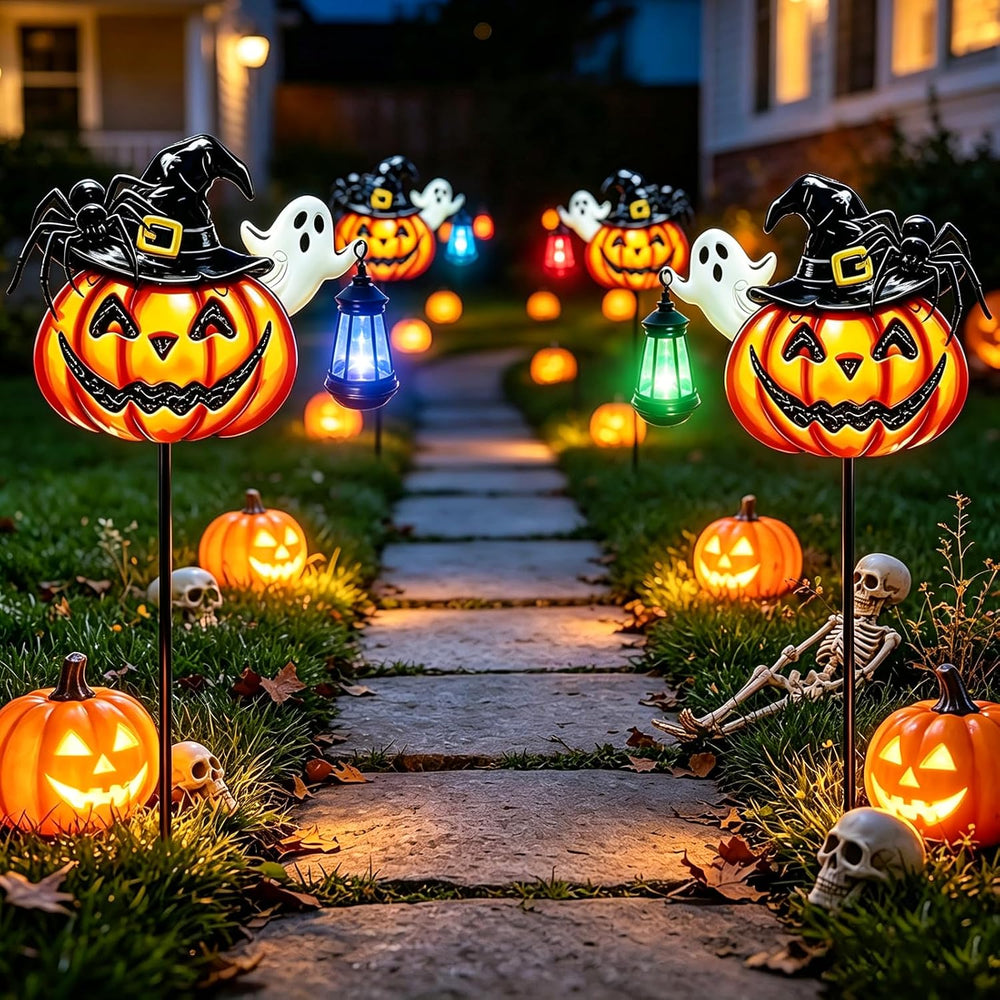 Solar Halloween Pumpkin Outdoor Lights Jack O Halloween Garden Stake Lights