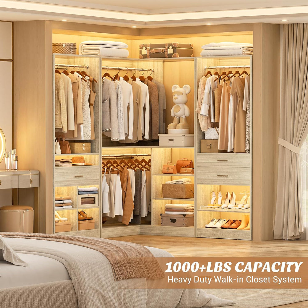 Unikito 86" Corner Closet System, Modular Closets Organizer with 4 Hangi...
